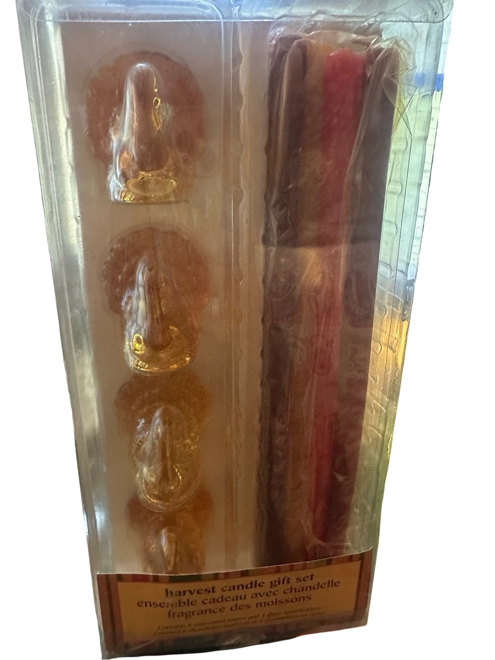 NEW - Pier One Amber Glass Turkey Candle Holders